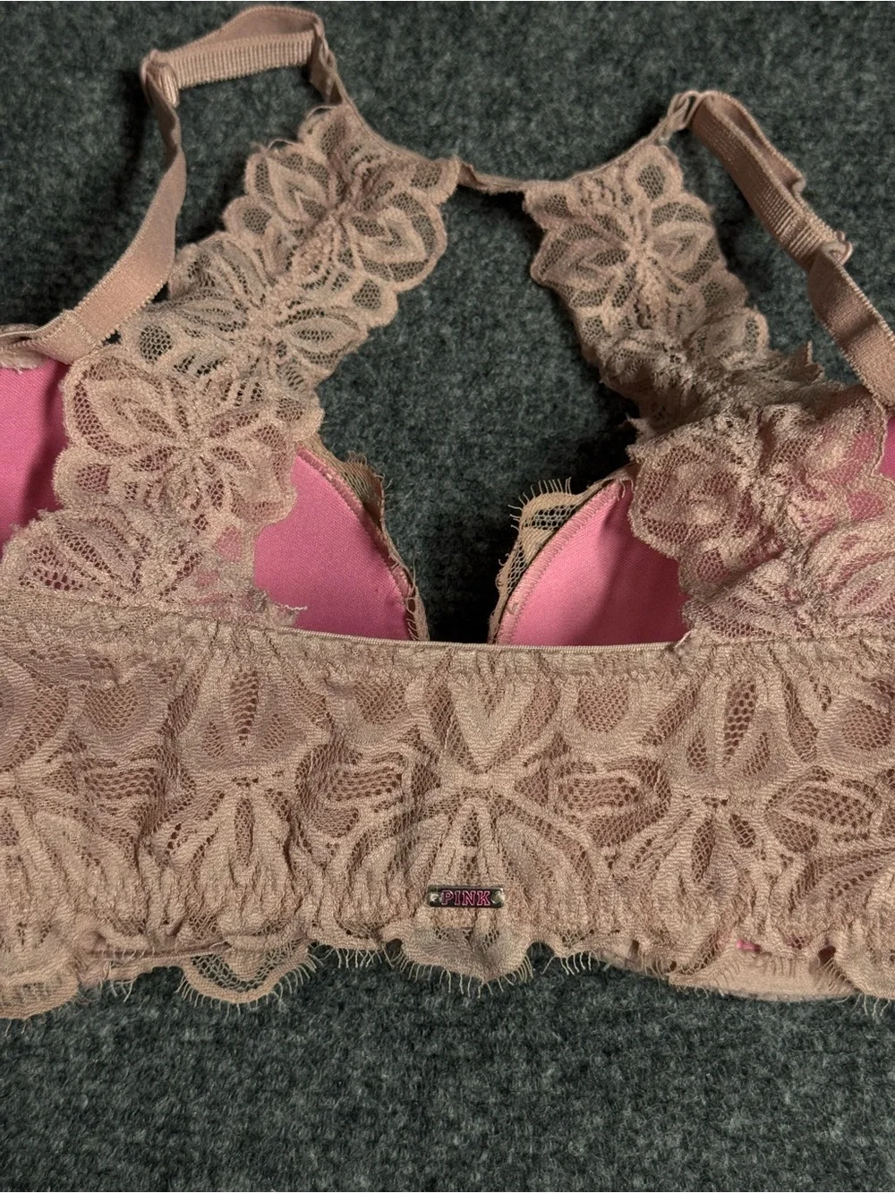 Victoria’s Secret PINK Lace Racerback Push-Up Bra in Dusty Rose